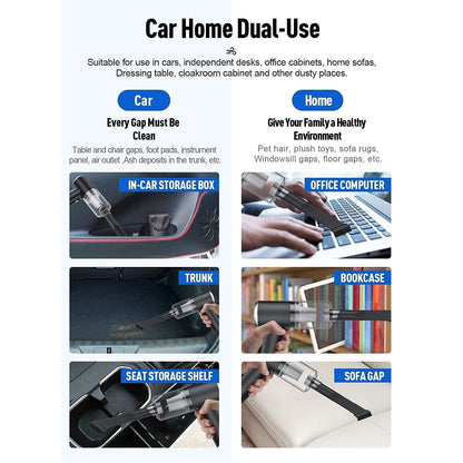 Vacuum Cleaner 2 in1  Handheld Wireless Car Dual-use Portable USB Rechargeable (Black)