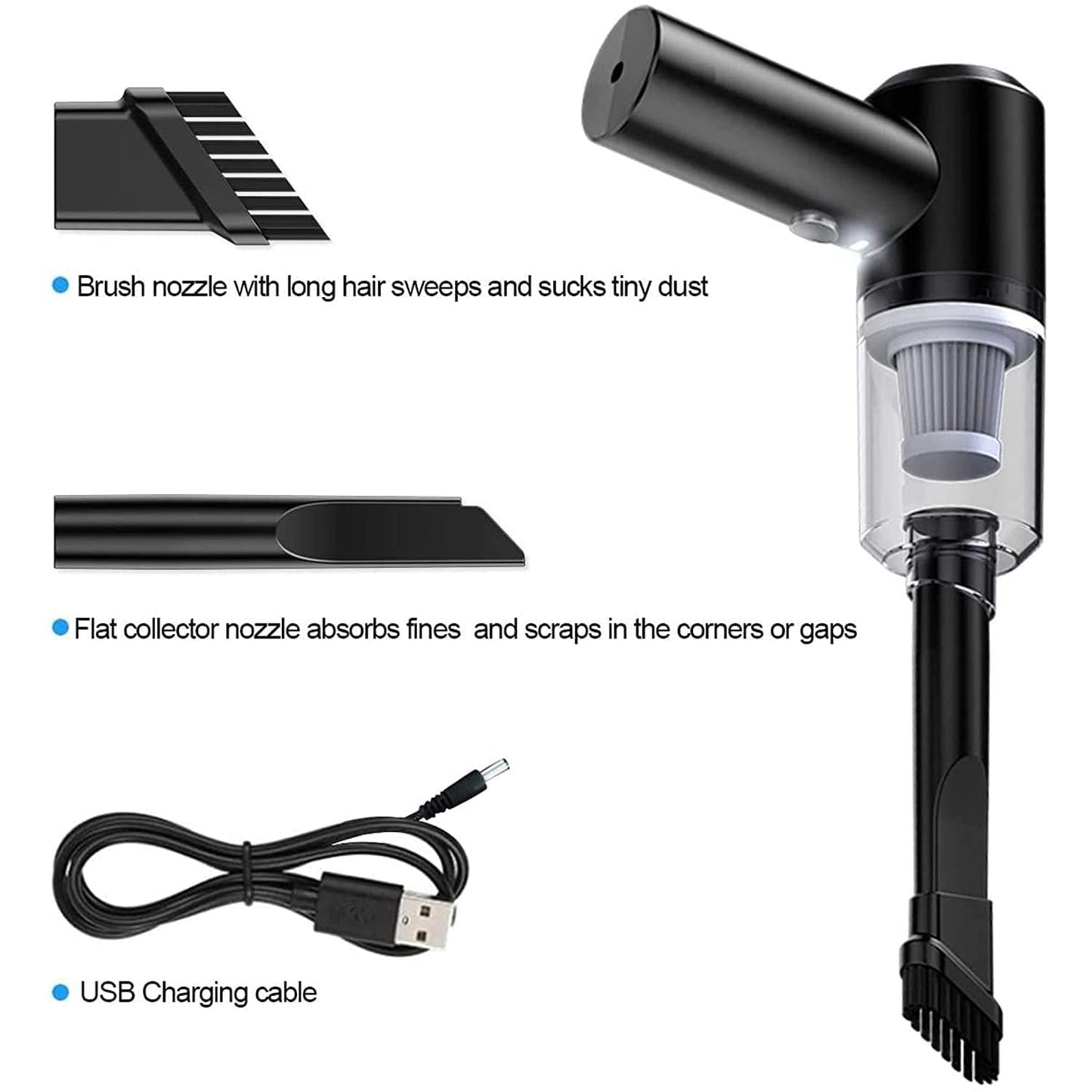Vacuum Cleaner 2 in1  Handheld Wireless Car Dual-use Portable USB Rechargeable (Black)